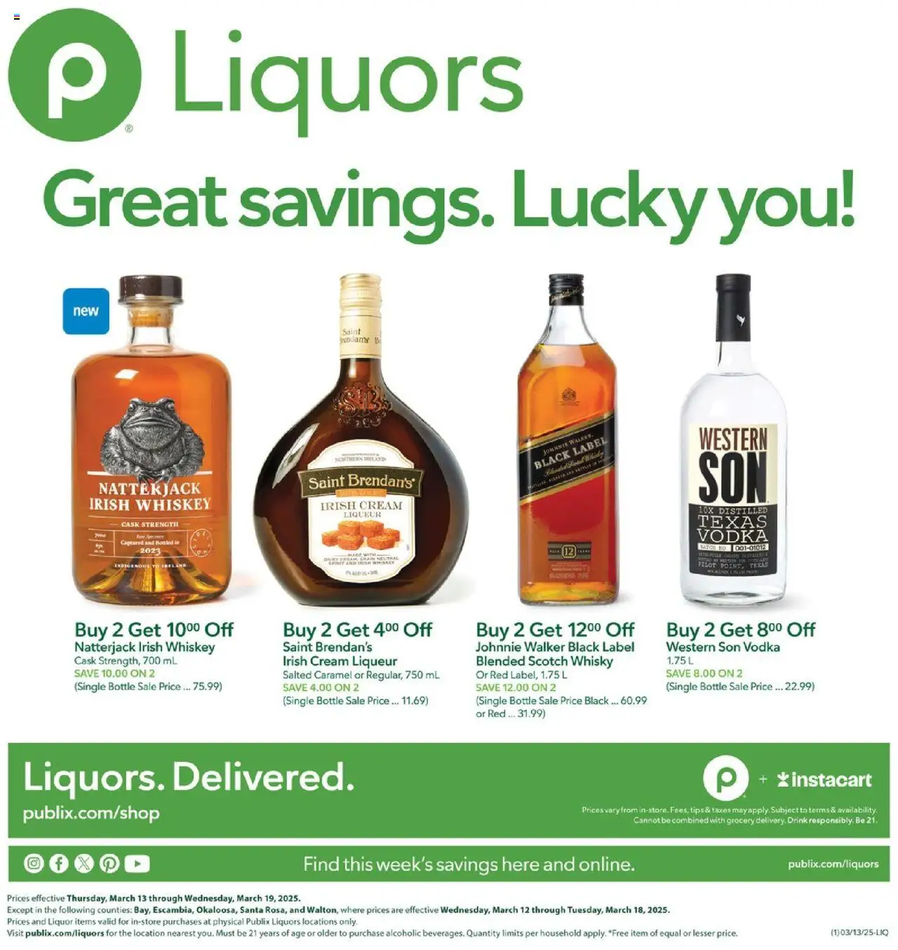 Publix Weekly ad from (03/13/2025) - Ad this week, Flyer - Page number 1 - Cream, Vodka, Whiskey